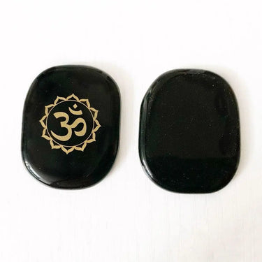 Natural Black Obsidian Om Palm Stone-Your Soul Place